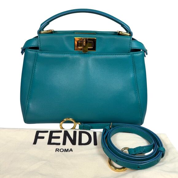 Fendi Handbags - Fendi Teal Mini Peekaboo Bag Nappa Iconic Satchel Lago Teal Shoulder Handbag